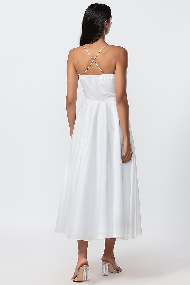 White Cambric Cotton Hand Embroidered Vacation Dress by Saaksha & Kinni at Pernia's Pop Up Shop