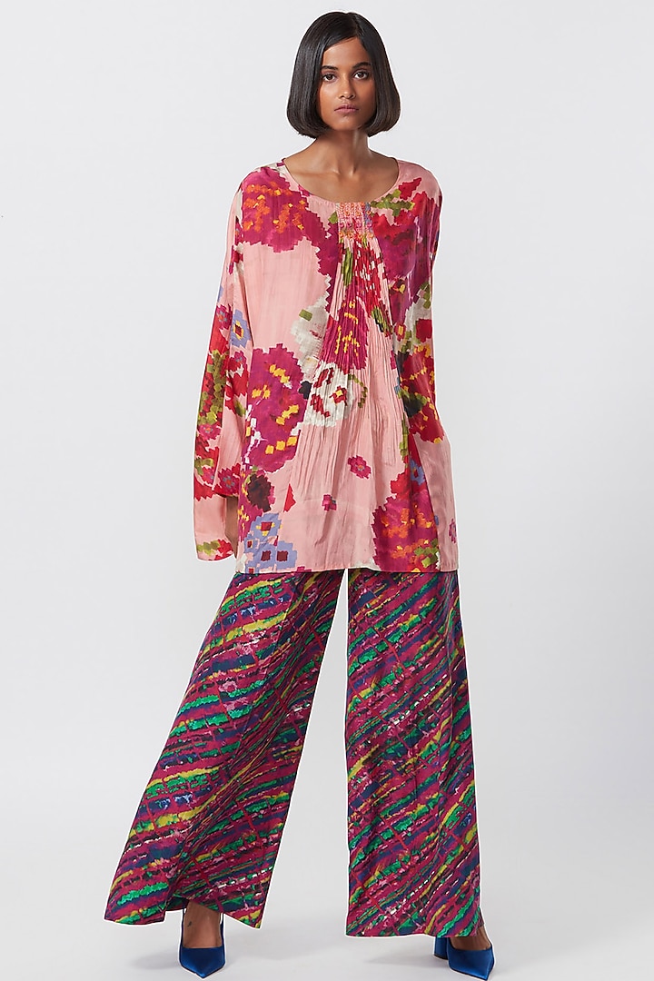 Purple Silk Printed Palazzo Pant by Saaksha & Kinni at Pernia's Pop Up Shop