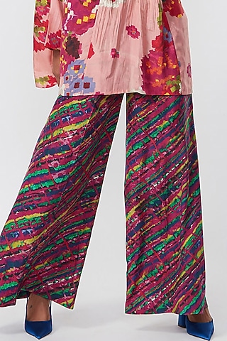 Purple Silk Printed Palazzo Pant by Saaksha & Kinni
