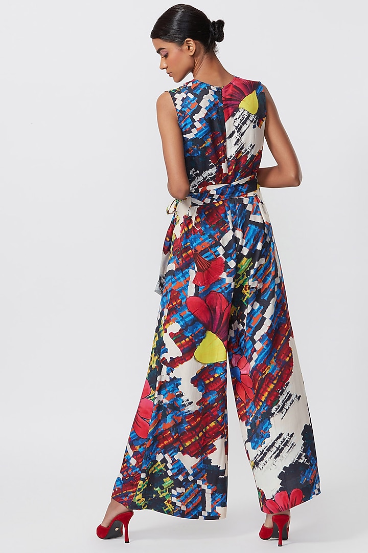 Multi-Colored Satin Floral Printed Jumpsuit by Saaksha & Kinni at Pernia's Pop Up Shop