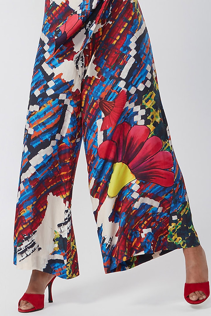 Multi-Colored Satin Floral Printed Jumpsuit by Saaksha & Kinni at Pernia's Pop Up Shop