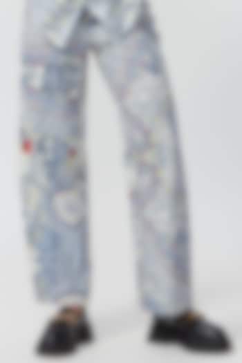 Blue Denim Printed Jeans by Saaksha & Kinni
