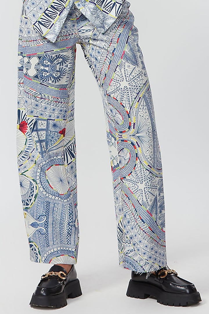 Blue Denim Printed Jeans by Saaksha & Kinni at Pernia's Pop Up Shop