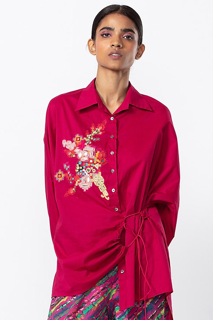 Hot Pink & Purple Cambric Cotton Shirt by Saaksha & Kinni