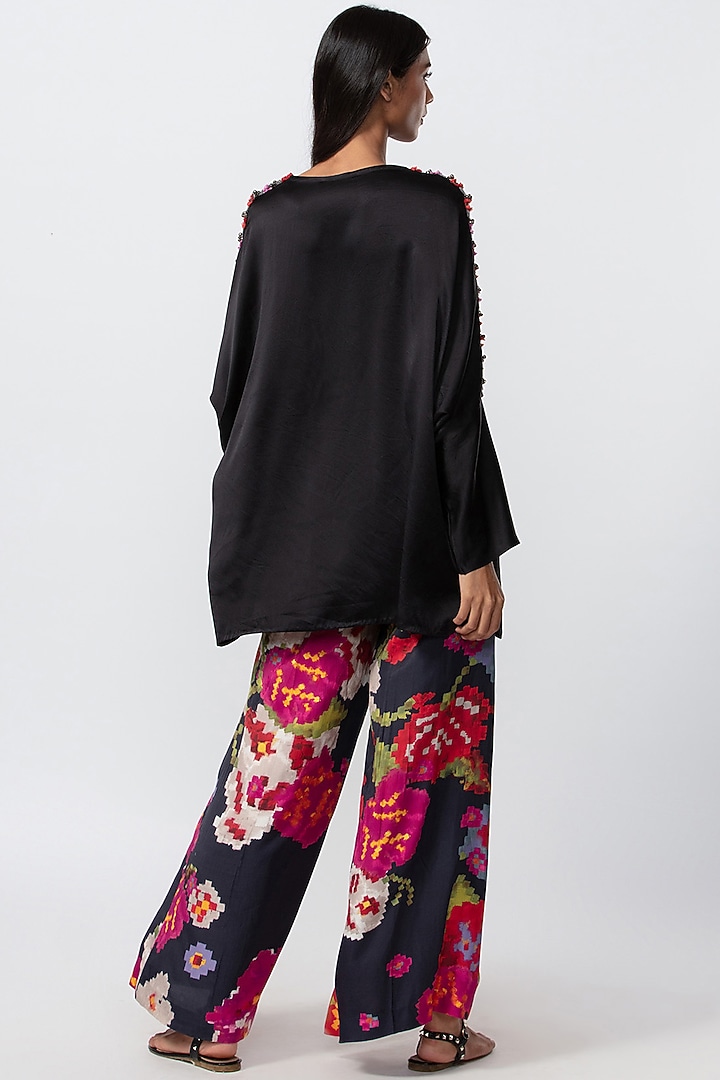 Black Silk Hand Embroidered Blouse by Saaksha & Kinni at Pernia's Pop Up Shop