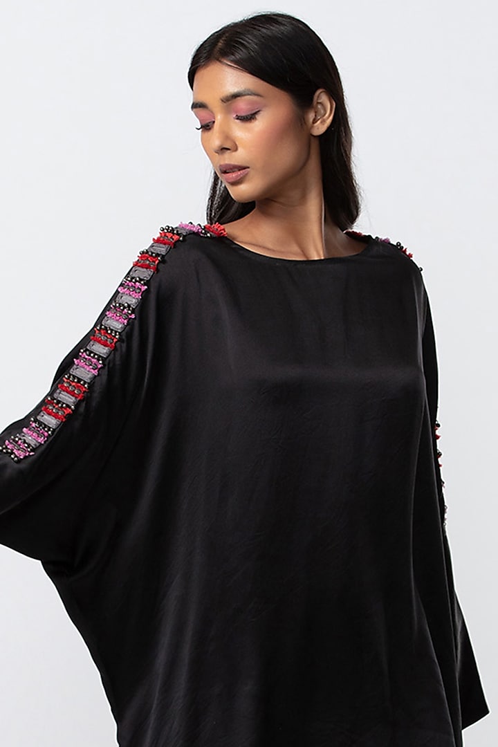 Black Silk Hand Embroidered Blouse by Saaksha & Kinni