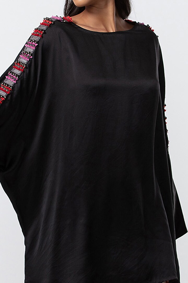 Black Silk Hand Embroidered Blouse by Saaksha & Kinni at Pernia's Pop Up Shop