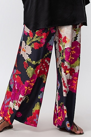 Multi-Colored Silk Abstract Printed Palazzo Pant by Saaksha & Kinni