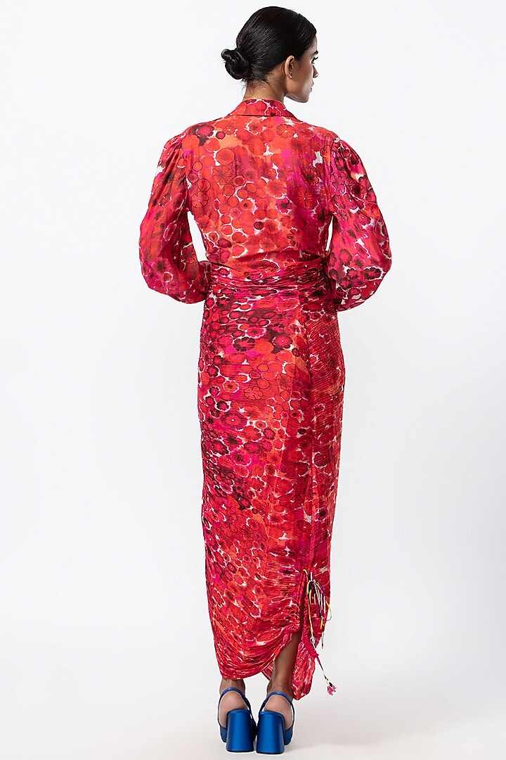Red Cotton Silk Floral Printed Shirt by Saaksha & Kinni at Pernia's Pop Up Shop