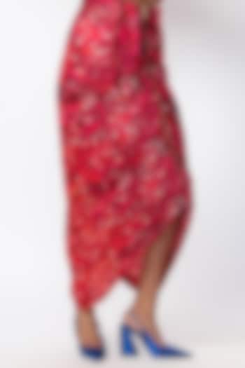 Red Cotton Silk Floral Printed Skirt by Saaksha & Kinni