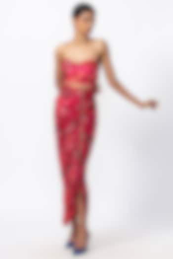 Red & Pink Cotton Silk Floral Printed Skirt Set by Saaksha & Kinni at Pernia's Pop Up Shop