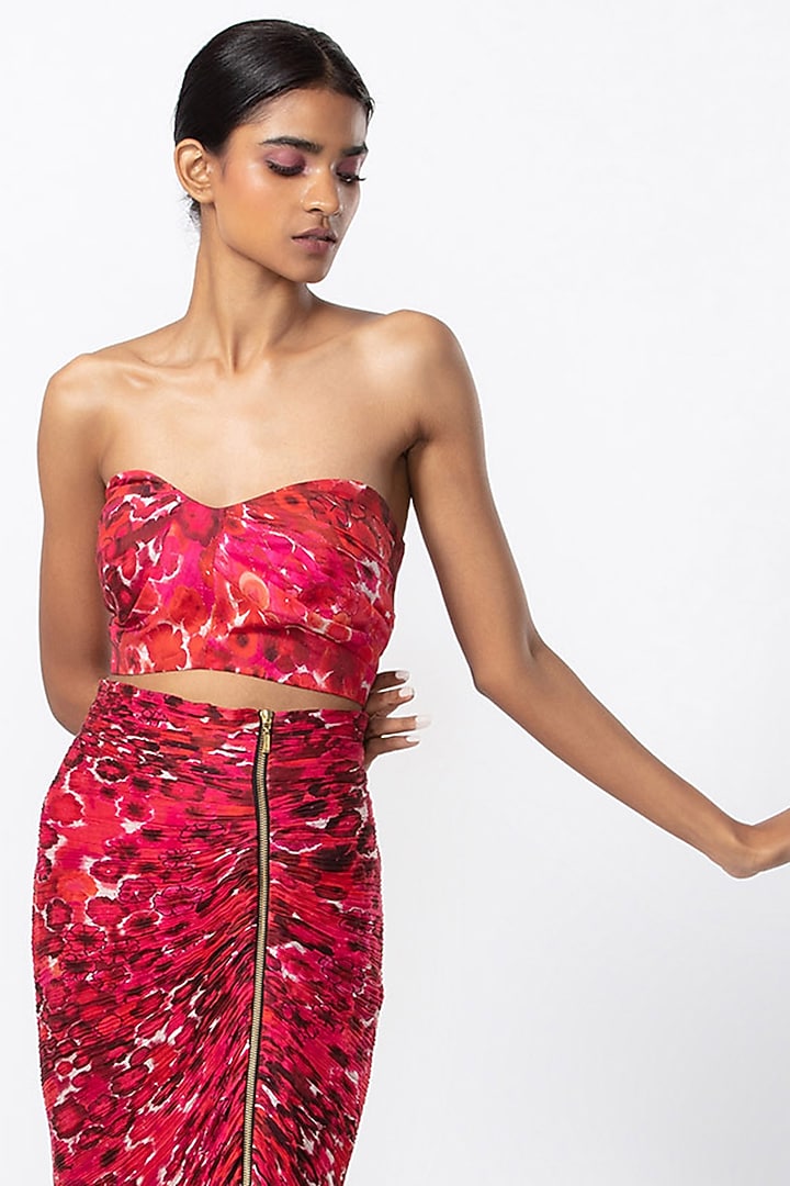 Red & Pink Cotton Silk Floral Printed Skirt Set by Saaksha & Kinni at Pernia's Pop Up Shop