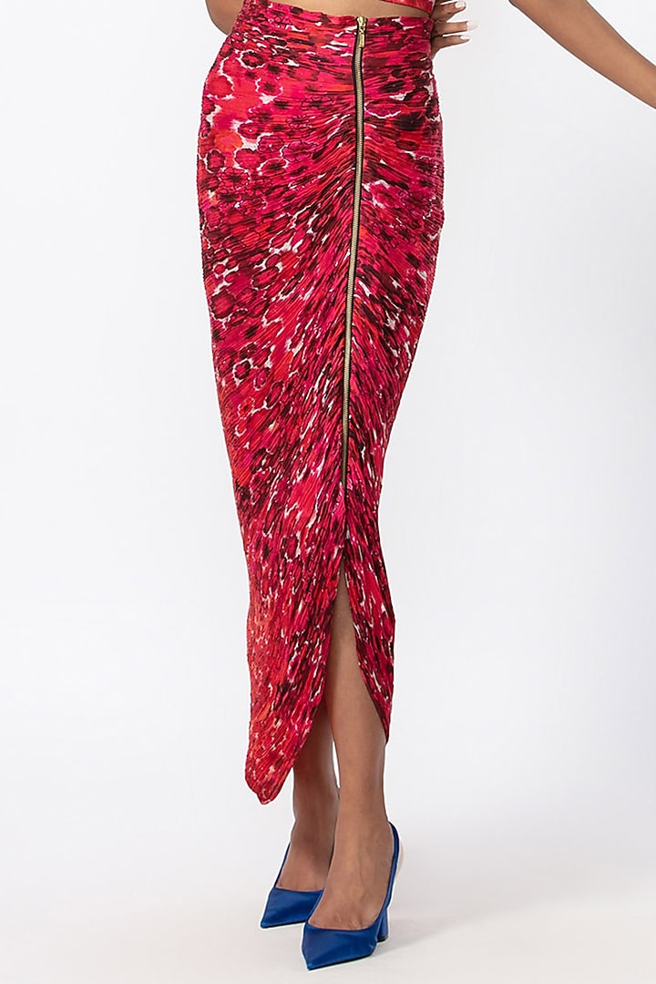Red & Pink Cotton Silk Floral Printed Skirt Set by Saaksha & Kinni at Pernia's Pop Up Shop