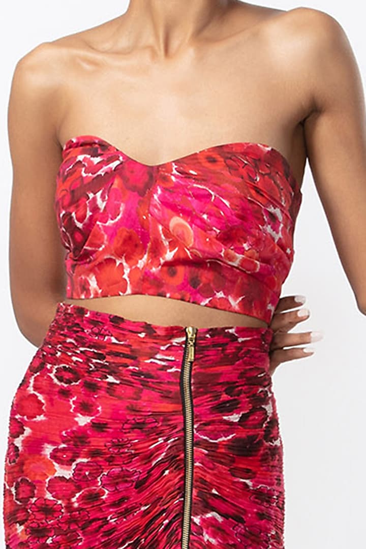 Red & Pink Cotton Silk Floral Printed Skirt Set by Saaksha & Kinni at Pernia's Pop Up Shop