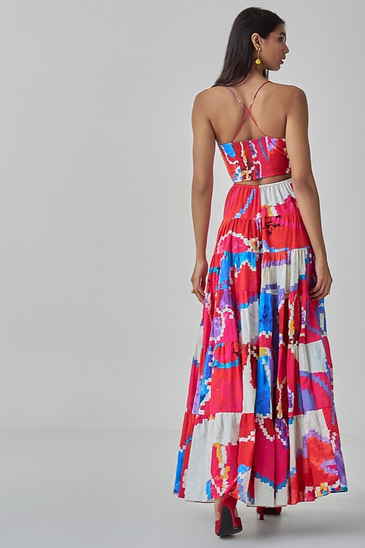 Pink & Red Cambric Tiered Maxi Vacation Dress by Saaksha & Kinni at Pernia's Pop Up Shop