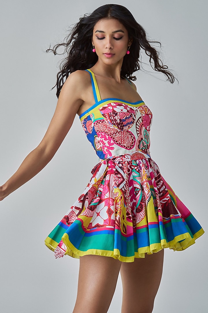 Multi-Colored Habutai Paisley Printed Mini Flared Vacation Dress by Saaksha & Kinni at Pernia's Pop Up Shop
