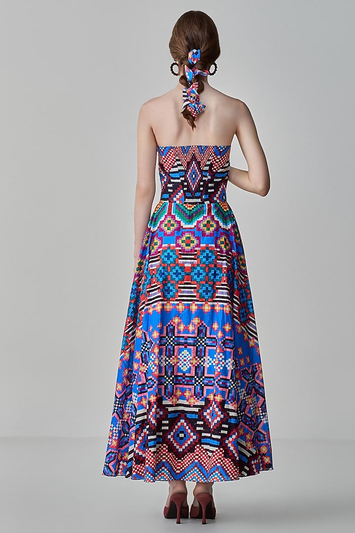 Multi-Colored Cambric Ikat Printed Maxi Vacation Dress by Saaksha & Kinni at Pernia's Pop Up Shop