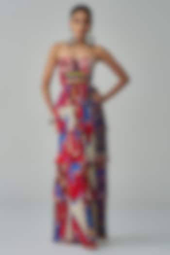 Multi-Colored Habutai & Satin Abstract Printed Tiered Maxi Dress by Saaksha & Kinni at Pernia's Pop Up Shop