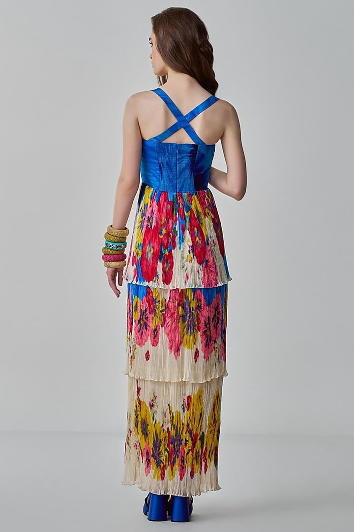 Multi-Colored Chiffon Floral Printed Tiered Maxi Vacation Dress by Saaksha & Kinni at Pernia's Pop Up Shop