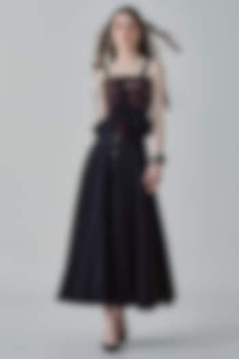 Black Poplin High-Waist Flared Skirt Set by Saaksha & Kinni at Pernia's Pop Up Shop