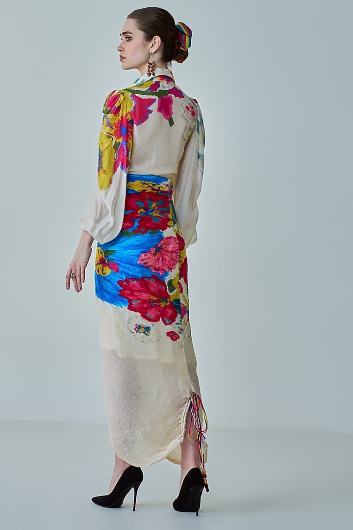 Ivory & Multi-Colored Cotton Silk Floral Printed Skirt Set by Saaksha & Kinni at Pernia's Pop Up Shop