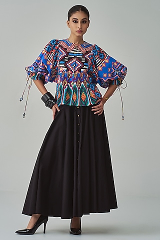 Black Poplin High-Waist Skirt Set by Saaksha & Kinni