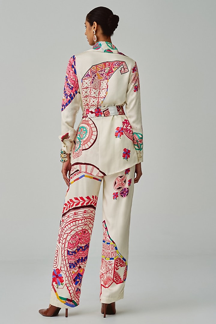 Ivory & Multi-Colored Habutai Paisley Printed Jacket Set by Saaksha & Kinni at Pernia's Pop Up Shop