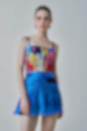 Blue & Multi-Colored Chiffon Floral Printed Mini Dress by Saaksha & Kinni