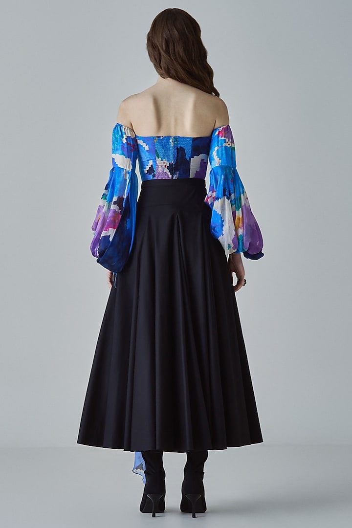 Black Poplin High-Waist Flared Skirt Set by Saaksha & Kinni at Pernia's Pop Up Shop