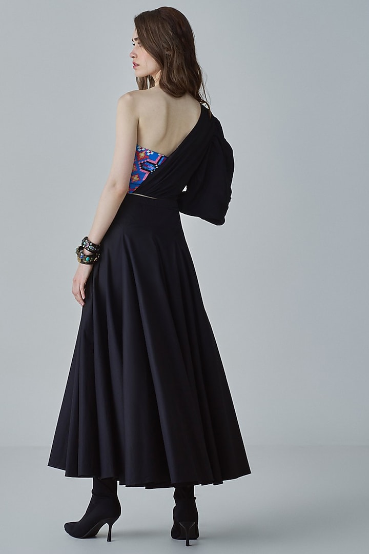 Black Poplin High-Waist Flared Skirt Set by Saaksha & Kinni at Pernia's Pop Up Shop