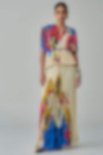 Ivory & Multi-Colored Chiffon Floral Printed Skirt Set by Saaksha & Kinni at Pernia's Pop Up Shop