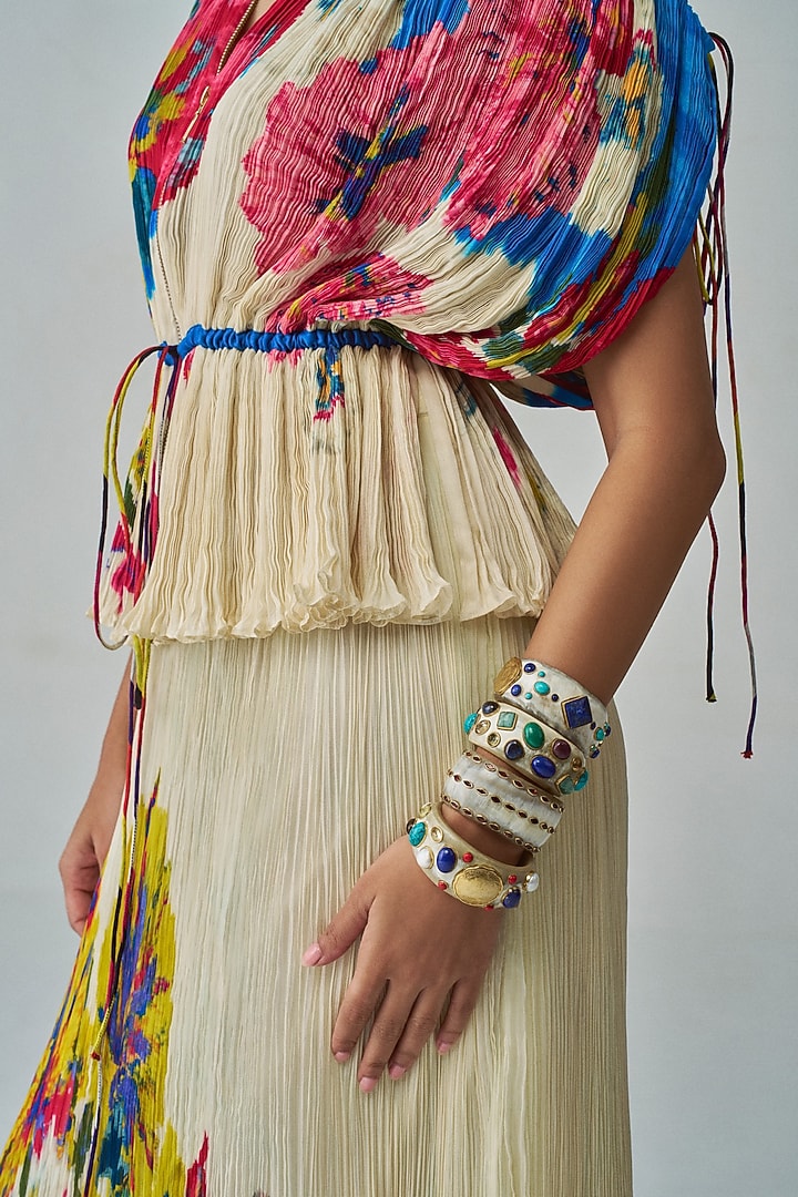 Ivory & Multi-Colored Chiffon Floral Printed Skirt Set by Saaksha & Kinni at Pernia's Pop Up Shop