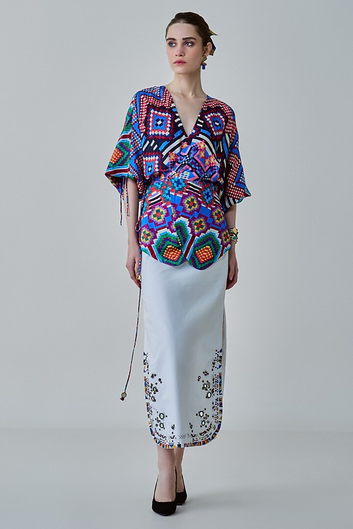 White Poplin Hand Embroidered Skirt Set by Saaksha & Kinni at Pernia's Pop Up Shop