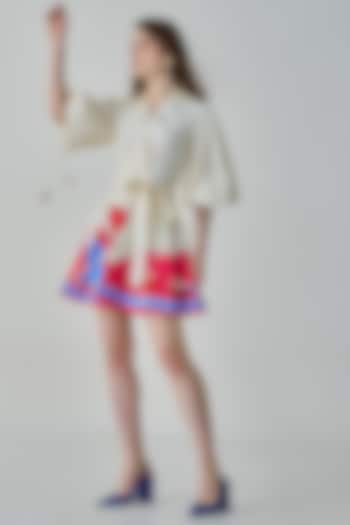 Ivory Cambric & Poplin Ikat Printed Wrap Style Mini Dress by Saaksha & Kinni
