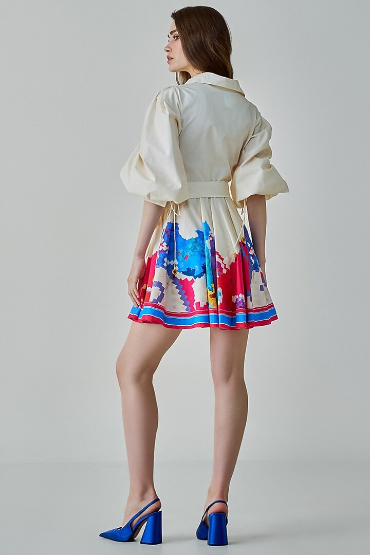 Ivory Cambric & Poplin Ikat Printed Wrap Style Mini Summer Dress by Saaksha & Kinni at Pernia's Pop Up Shop