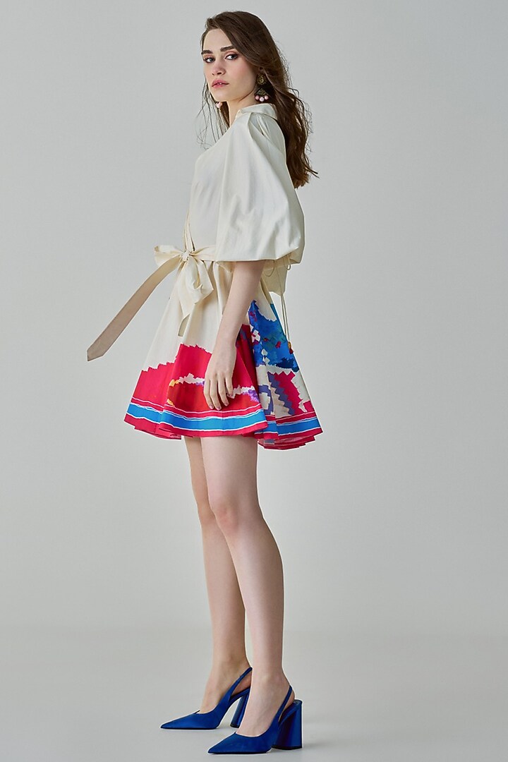 Ivory Cambric & Poplin Ikat Printed Wrap Style Mini Summer Dress by Saaksha & Kinni at Pernia's Pop Up Shop