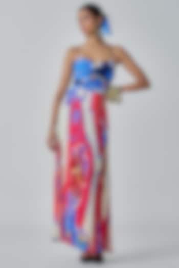 Multi-Colored Chiffon Ikat Printed Maxi Dress by Saaksha & Kinni