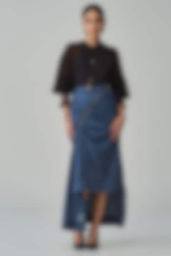 Blue Denim Asymmetric Gathered Skirt Set by Saaksha & Kinni at Pernia's Pop Up Shop