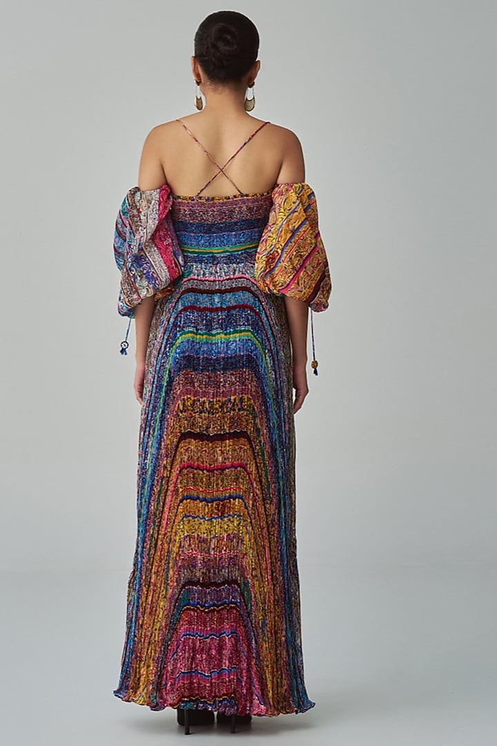 Multi-Colored Chiffon Block Printed Maxi Vacation Dress by Saaksha & Kinni at Pernia's Pop Up Shop