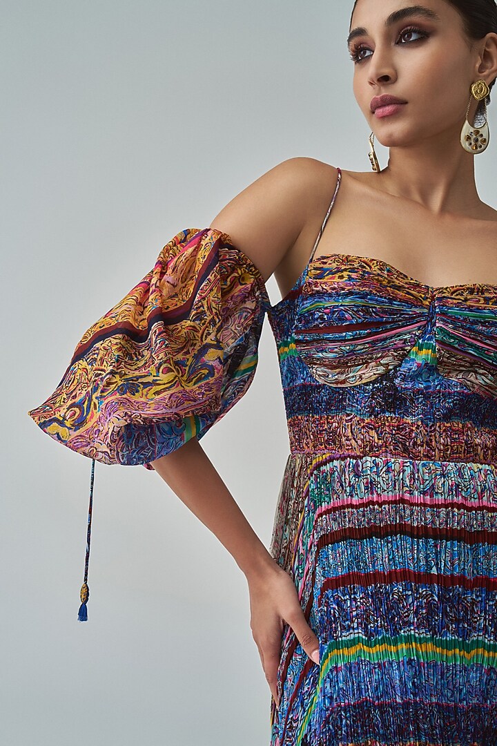 Multi-Colored Chiffon Block Printed Maxi Vacation Dress by Saaksha & Kinni at Pernia's Pop Up Shop