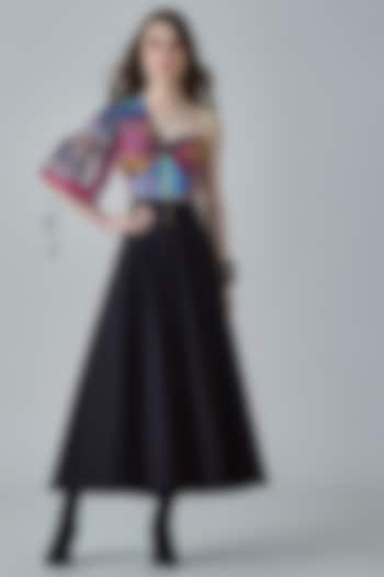 Black Poplin High-Waist Flared Skirt Set by Saaksha & Kinni