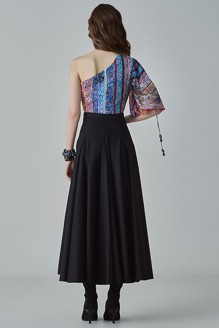 Black Poplin High-Waist Flared Skirt Set by Saaksha & Kinni at Pernia's Pop Up Shop