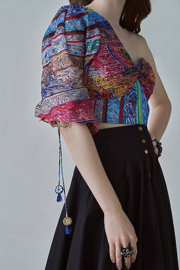 Black Poplin High-Waist Flared Skirt Set by Saaksha & Kinni at Pernia's Pop Up Shop