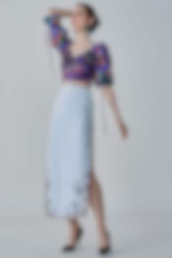 White Poplin Mirror Hand Embroidered Skirt Set by Saaksha & Kinni