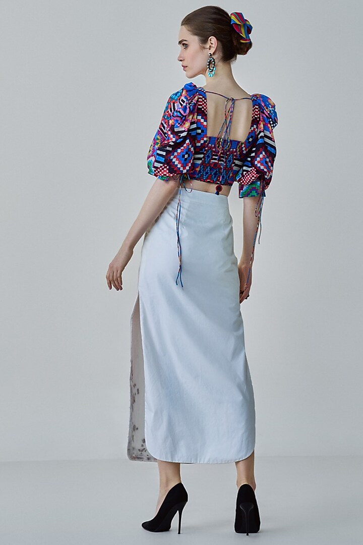 White Poplin Mirror Hand Embroidered Skirt Set by Saaksha & Kinni at Pernia's Pop Up Shop