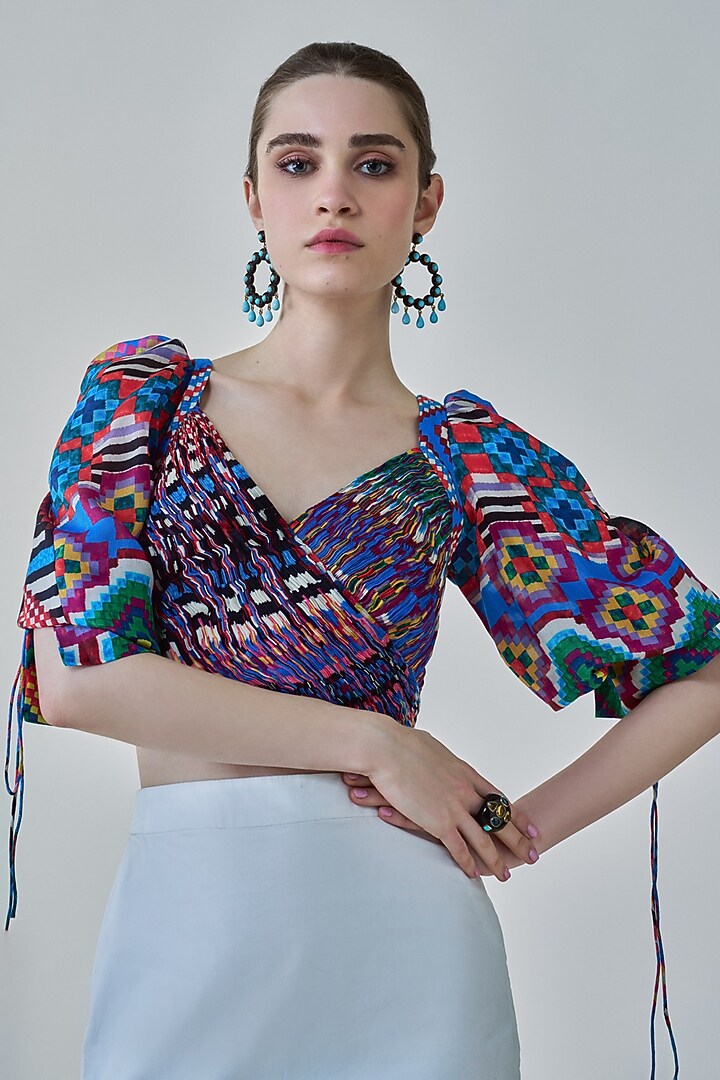 White Poplin Mirror Hand Embroidered Skirt Set by Saaksha & Kinni at Pernia's Pop Up Shop