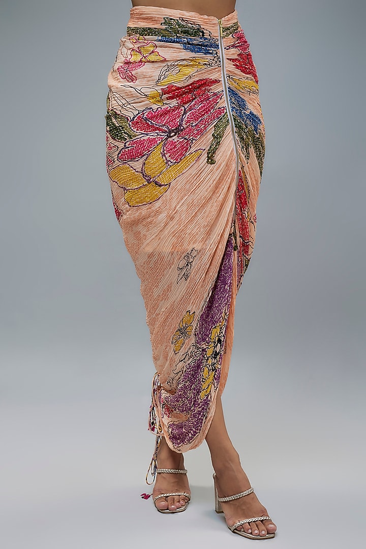 Peach Cotton Silk Bandhani Printed Adjustable Skirt by Saaksha & Kinni at Pernia's Pop Up Shop