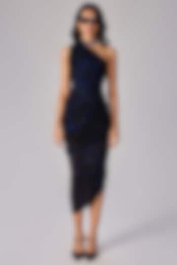 Black Chiffon Floral Abstract Printed Asymmetric One-Shoulder Vacation Dress by Saaksha & Kinni at Pernia's Pop Up Shop