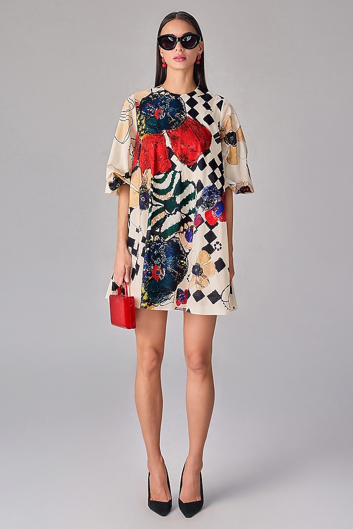 Multi-Colored Cambric Abstract Floral Printed Shift Summer Dress by Saaksha & Kinni at Pernia's Pop Up Shop