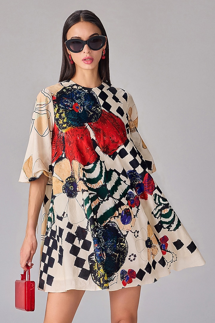 Multi-Colored Cambric Abstract Floral Printed Shift Summer Dress by Saaksha & Kinni at Pernia's Pop Up Shop